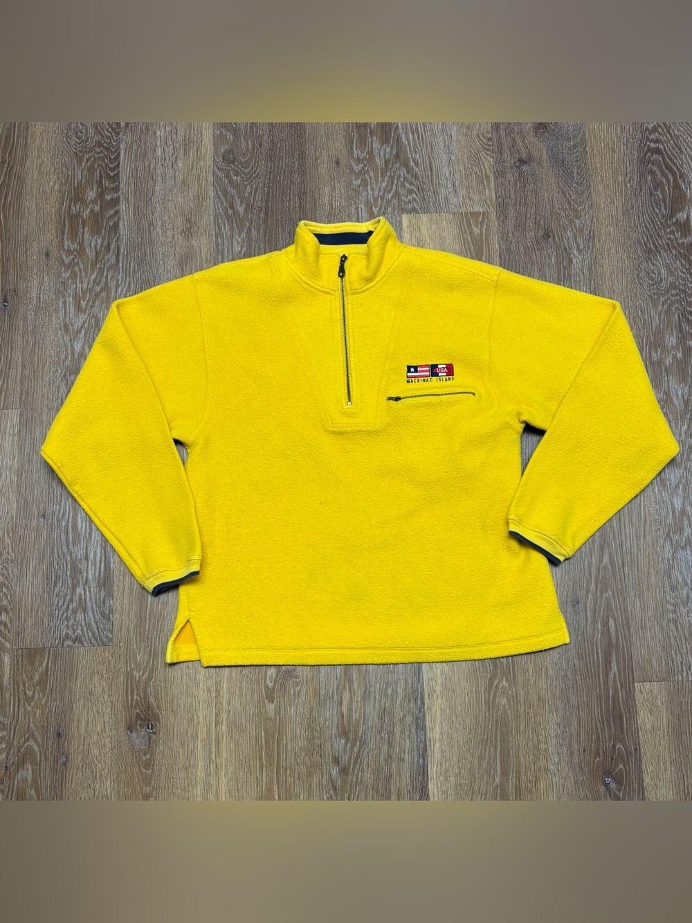 Vintage Mackinac Island Men's Yellow Half-Zip Fleece Pullover -